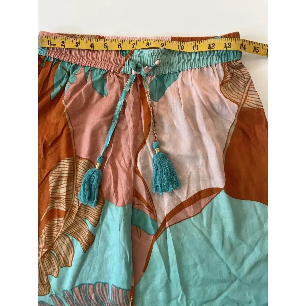 True Destinations Pants Womens M Multicolor Harem Elastic Waist Tassel Tropical - Picture 3 of 8
